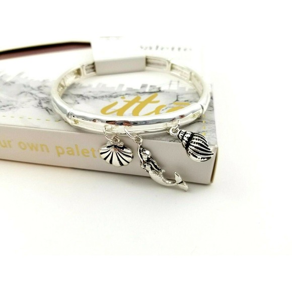 Silver Charm Stretch Bracelet w Mermaid Charm - Picture 2 of 3